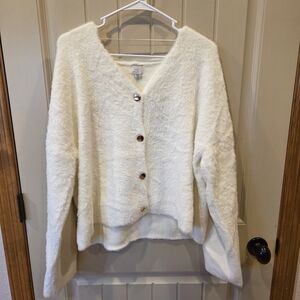 A New Day Cream Fuzzy V-Neck Cardigan Sweater XXL Women's New